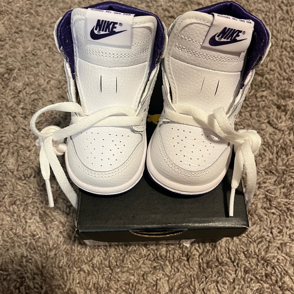Jordan Kids White and Purple Sneakers